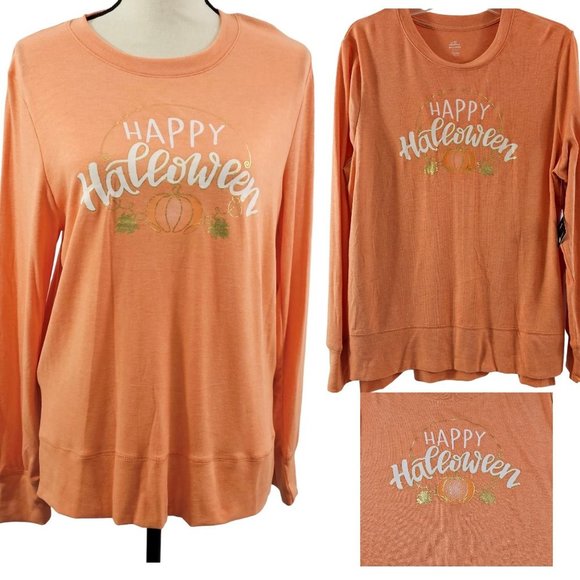Way to Celebrate Tops - HAPPY Halloween Pumpkin Graphic Long Sleeve T-Shirt – Various Sizes